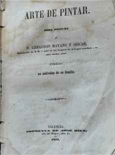 Portada libro : Arte de pintar. Obra póstuma de D. Gregorio Mayans y Siscar.