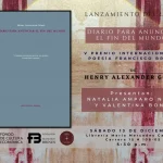 Cartel presentación libro “Diario para anunciar el fin del mundo” en Bogotá