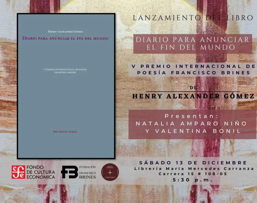 Cartel presentación libro “Diario para anunciar el fin del mundo” en Bogotá